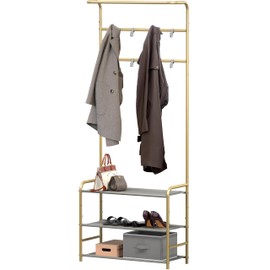 Simple Houseware Coat Rack with Storage Shelf, Champagne Gold