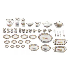 Aztec Dollhouse Miniature Dining Set Yellow/Pink Floral - 42 Pieces