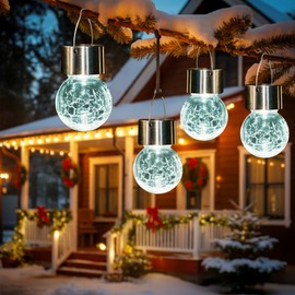 GIGALUMI 8 Pack Solar Hanging Lights, Multi-Color Changing Cracked Glass Hanging Ball Outdoor Lights with Waterproof Solar Lanterns for Garden, Yard, Patio, Lawn