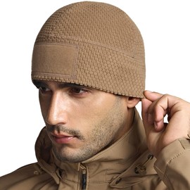 CQR Men's Fleece Tactical Beanie, Lightweight Army Military Skull Cap, Soft Warm Winter Hat with Small Pocket Coyote(hzc204) Medium