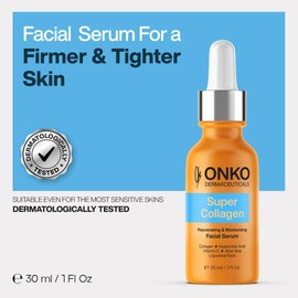 ONKO DERMA'CEUTICALS Super Collagen Gesichtsserum, Serum für das Gesicht, Hyaluronsäure, Glykolsäure, Retinol, Feuchtigkeitscreme, Entferner dunkler Flecken, Reiniger zur, 30 ml