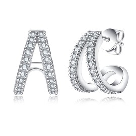 AimiIee Moissanite Hoop Earrings for Women D Color VVS1 Clarity Round Brilliant Cut 925 Sterling Silver Double Rows Huggie Hoop Earring, Gift for Her Mom Wife with Certificate