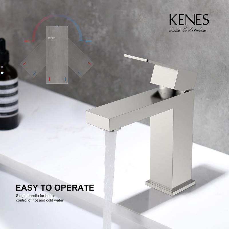 KENES Single Handle Bathroom Sink Faucet, Brushed Nickel Vanity Faucet