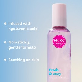 eos Cashmere Body Mist, Fresh & Cozy, Body Spray for Women, Hair Mist, Moisturizing, Hyaluronic Acid, Glycerin, Vegan, Cruelty-free, 6 fl oz