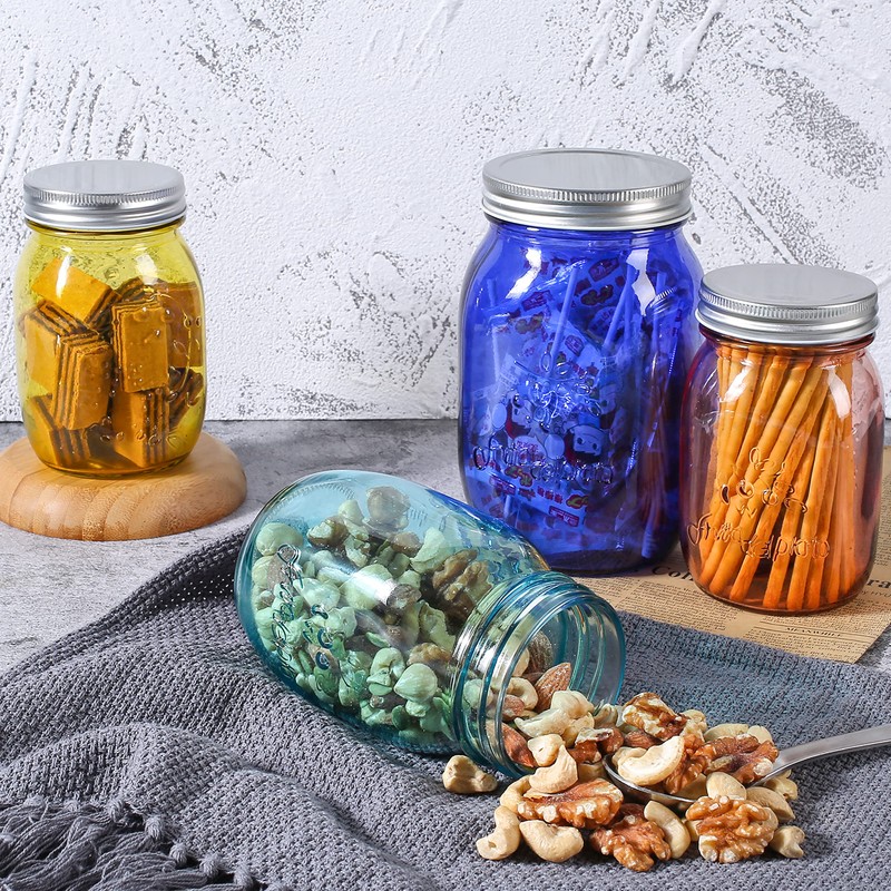 Amzcku 16 oz Blue Mason Jars with Lids，Regular Mouth Canning