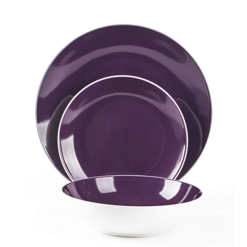 HomeVss, Stoneware Coupe Shape 12pc Dinnerware Set, Outside White +