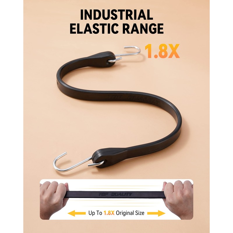 Rubber Bungee Cords Heavy Duty Outdoor with 1.8X Max Stretch