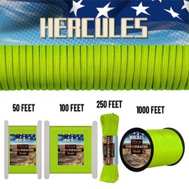 HERCULES Type III Paracord 550 Paracord Rope Parachute Cord, 50' Neon Green Paracord for Camping Rope, Survival Rope