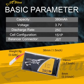 TATTU 6pcs 3.7V 380mAh 1S LiPo Battery with Molex Plug