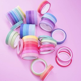 Phantomon Washi Tape Set 60 Rolls Thin 3mm/5mm/8mm Assorted Washi Tape Decorative Washi Masking Tape Multi-Purpose Craft Tape in Solid, Rainbow Color for Kids, DIY, Scrapbooking