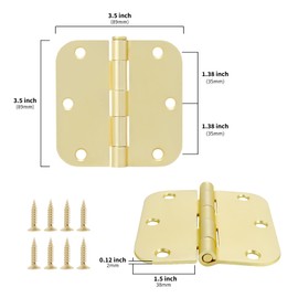 goldenwarm 18-Pack 3.5 Inch Polished Brass Door Hinges - 3-1/2'' x 3-1/2'' Hinges with 5/8'' Radius Corners - Bright Gold Interior Door Hardware