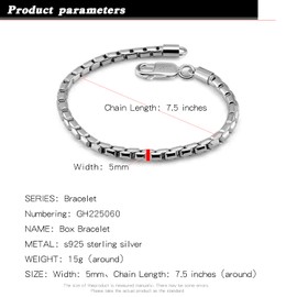 H&Beautimer Men Box chain Bracelet 925 Sterling Silver 4.5mm-6.5 "7 "7.5" 7.5" 8" 8.5" 9" Solid Cuff Chain Bangle Link Fashion Jewelry Gift (8)