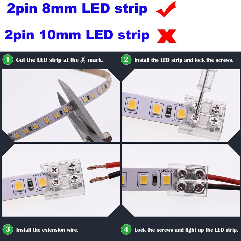 RUNCCI-YUN 12Pack led Light Strips Connectors 8mm 2 Pin Solderless