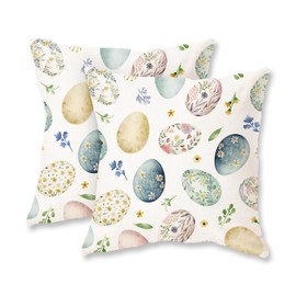 HOMFREEST Easter Throw Pillow Covers 18 x 18 Set of 2 Easter Colorful Eggs Flower Decorative Pillows Blue Farmhouse Spring Patio Cushion Cases for Sofa Couch Home
