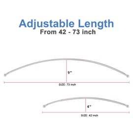 TENOVEL Curved Shower Curtain Rod, Round 42-73 Inches Shower Rods for Bathroom Adjustable, Rounded Bowed Stainless Steel Shower Rods Customized for Bathtub, Stall, Brushed Nickel, Need to Drill