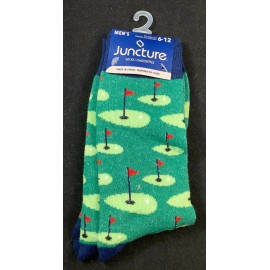 Juncture - Golf Course - Green / Blue Socks - Size Men's 6-12 - Novelty Socks