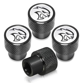 iPick Image for Dodge SRT Hellcat in White on Black Aluminum Tire Valve Stem Caps