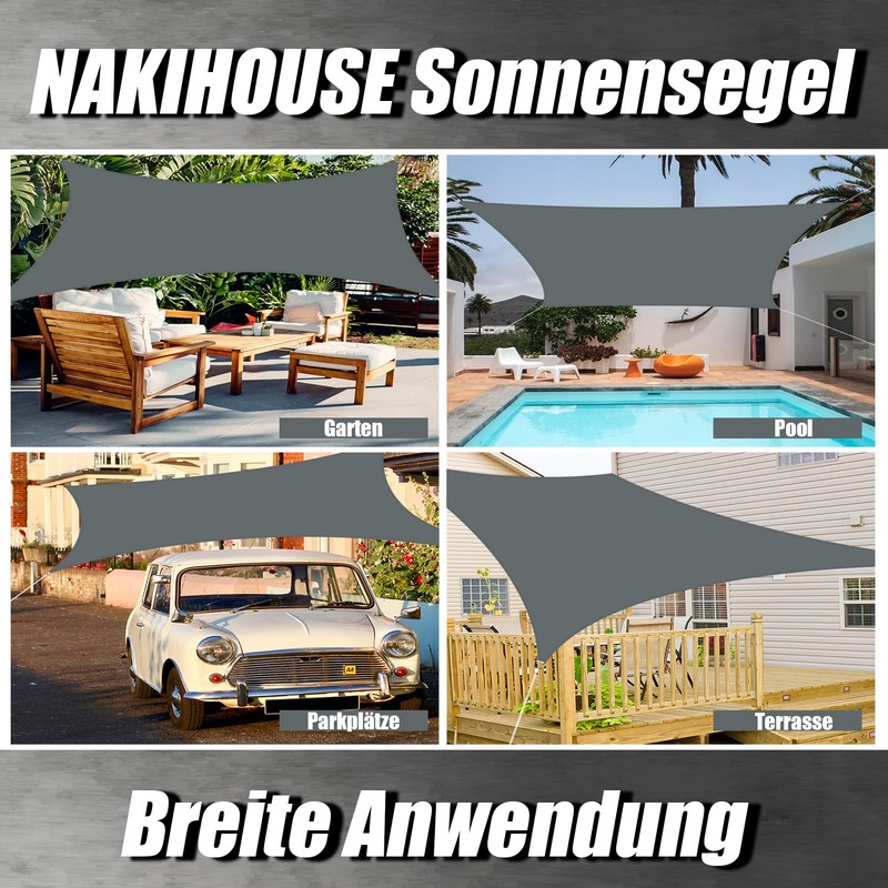 NAKIHOUSE Sun Sail, Waterproof, 2 x 4 m, Rectangular, Premium