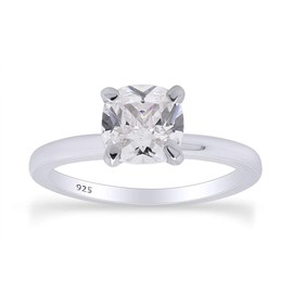 Jewel Zone US Cushion Cut White Cubic Zirconia Anniversary Solitaire Ring in 14k White Gold Over Sterling Silver (4 Carat)