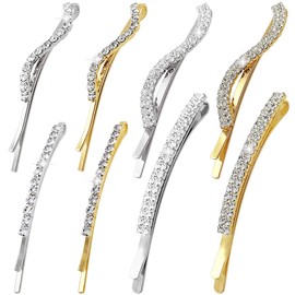 8 Pieces Clear Rhinestone Bobby Pin Crystal Hair Pin Metal Hair Clips Luxury Bling Diamond Barrettes Wedding Bridal Shower Hair Accessories Decorations for Lady Women Girls,4 Styles, Gold/Silver