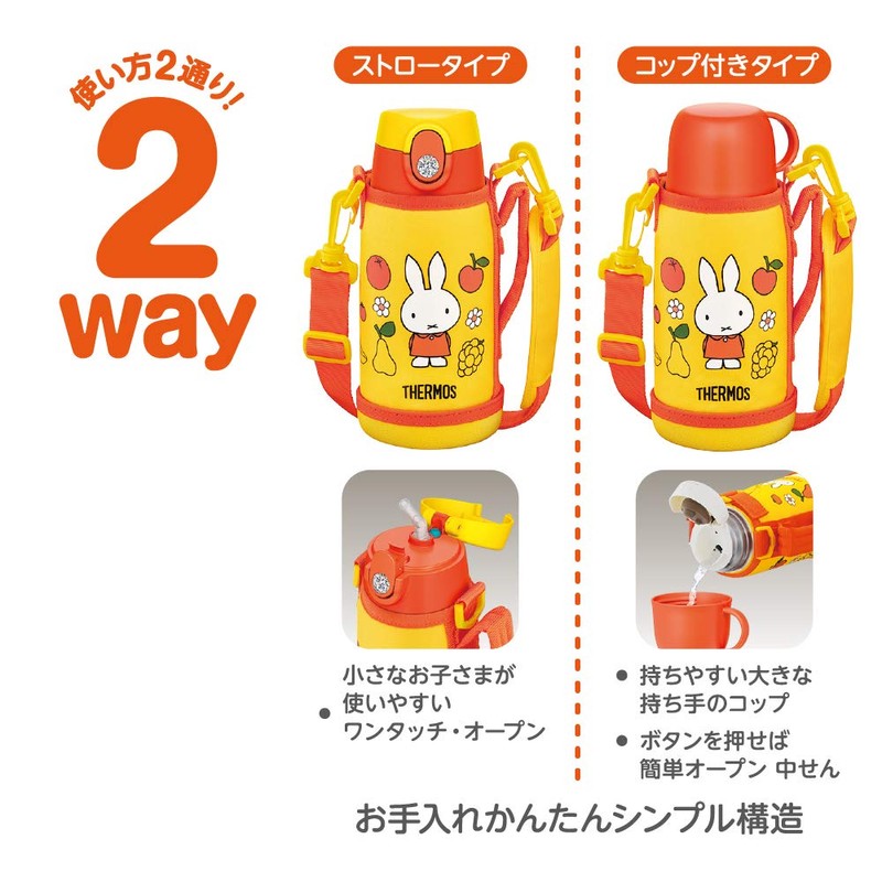 Thermos FJO-600WFB Y Vacuum Insulated 2-Way Bottle, 0.6L/0.64L Miffy Yellow