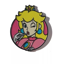Princess Peach Smokes Joint Weed Dabs High Stoned HAT PIN Lapel Brooch