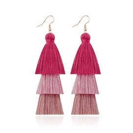DIYANMMY 3 Tier Layered Colorful Tassel Earrings Bohemian Big Dangle Drop Fashion Jewelry Earrings for Women Valentine Birthday Party Gift. (Pink 3 se earrings)