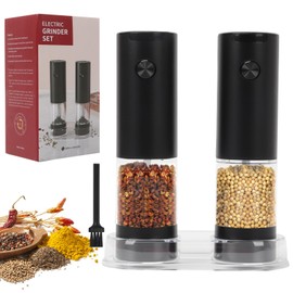 Domigard Electric Salt and Pepper Grinder Set,Automatic Salt and Pepper Shakers Mills with LED Light,5-Level External Adjustable Coarseness,2 Packs,Automatic for Kitchen, Restaurant and BBQ