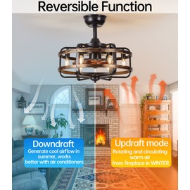 IYUNXI Caged Ceiling Fans with Lights Farmhouse, 18 Inch Flush Mount Vintage Bladeless Rustic Chandeliers Fan Remote Bedroom 6 Light E12 Bulb Base