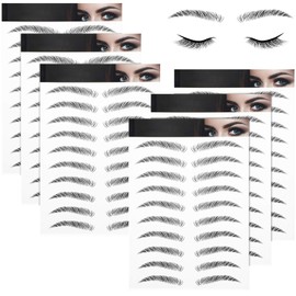 6 Sheets 4D Hair-Like Waterproof Eyebrow Stickers Eyebrow Transfers Stickers Grooming Shaping Eyebrow Sticker in Arch Style for Women and Girls, 66 Pairs Black (Delicate Styles)