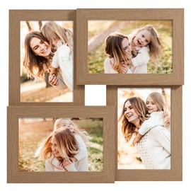 SZYUU 4x6 Picture Frame Collage,4 Photo Frame with Real Glass,Family Picture Frame Collage Wall Hanging or Tabletop Display,Natural Oak
