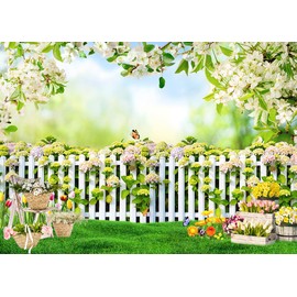 LYWYGG 7x5FT Spring Background Garden Photography Background Spring Blossoms Backdrop Birthday Party Background Wedding Baby Shower Banner Decoration CP-607