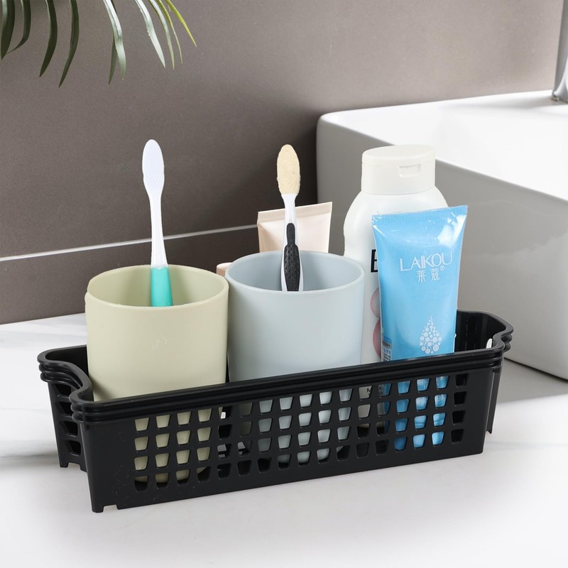 Drephia 12 Pack Plastic Slim Storage Basket, 10.43" x 3.74"