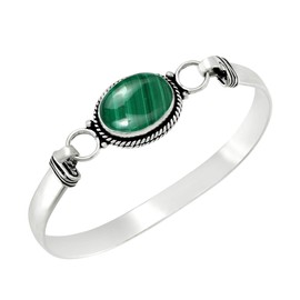 8.80 Cts Malachite Bangle For Women Silver Overlay Handmade Vintage Boho Style Jewelry Mother's Day Gifts For Mom Wife