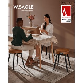 VASAGLE EKHO Collection - Dining Chairs Stools Set of 4, Upholstered Kitchen Chairs, Vanity Stools, Synthetic Leather with Stitching, Mid-Century Modern, 19-Inch Tall, Easy Assembly, Caramel Brown