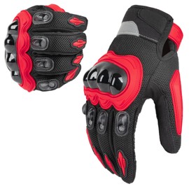 COFIT Motorcycle Gloves for Men and Women, Breathable Mesh Motorcycle Gloves with Hard Knuckle and Touchscreen for BMX, ATV, MTB, Road Racing, Cycling and Cycling - Red L