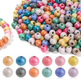 I LOVE MOM Wooden Beads for Threading Pack of 300 Pearl-Coloured Wooden Beads Colourful (8 mm Mother of Pearl)