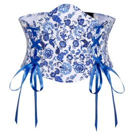 SCARLET DARKNESS Steampunk Belt for Women Tied Waspie Belt Lace-up Corset Belt Medival Belt Blue Floral 16
