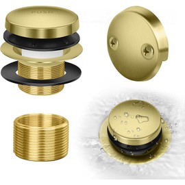 Tip-Toe Bathtub Drain Kit with Two-Hole Overflow Plate, Premium Quality Bath Tub Drain Replacement, Universal Fine/Coarse Thread Bathtub Stopper (Brushed Gold)