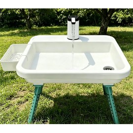 Portable Camping Sink with Electric Faucet, Adjustable Height Stand, Freestanding Outdoor Hand Washing Station, Foldable Wash Basin with Drain Hose & Soap Dispenser, Tank-Free Mobile Sink for Camping