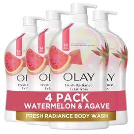Olay Body Wash for Women, Fresh Radiance, Refreshing & Renewing, Made with Plant Based Cleansers, B3 Botanical Complex, For All Skin Types, Watermelon & Agave Scent, 33 fl oz (Pack of 4)