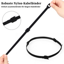 DOINEUFL Kabelbinder Wiederverschließbar, Klettband Kabelbinder Klett Schwarz, Kabelbinder Klettverschluss, 50 Stück 25 cm Verstellbare Kabelmanagement für Home Office Büro und Gartena