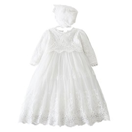 Leideur Baby Long Christening Dresses White Christening Dress Special Occasion Dresses for Girls Birthday (3 Months, White 1)