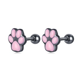 WOSTU Cat Paw Stud Earring for Women S925 Sterling Silver Pet Footprint Earring Hypoallergenic Jewelry Gift for Women Teen Girls Cat Lovers Black