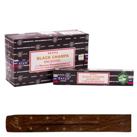 Original Satya Nag Champa Black Champa Incense Sticks | with M&J incense sticks holder | Full Box | for Aromatherapy, Spa, Yoga, Weddings, Meditation, Healing, Positivity and Relaxation