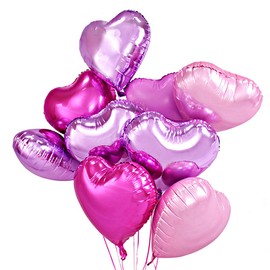 18" Pink Heart Foil Wedding Party Balloons Decorations, 12 pcs