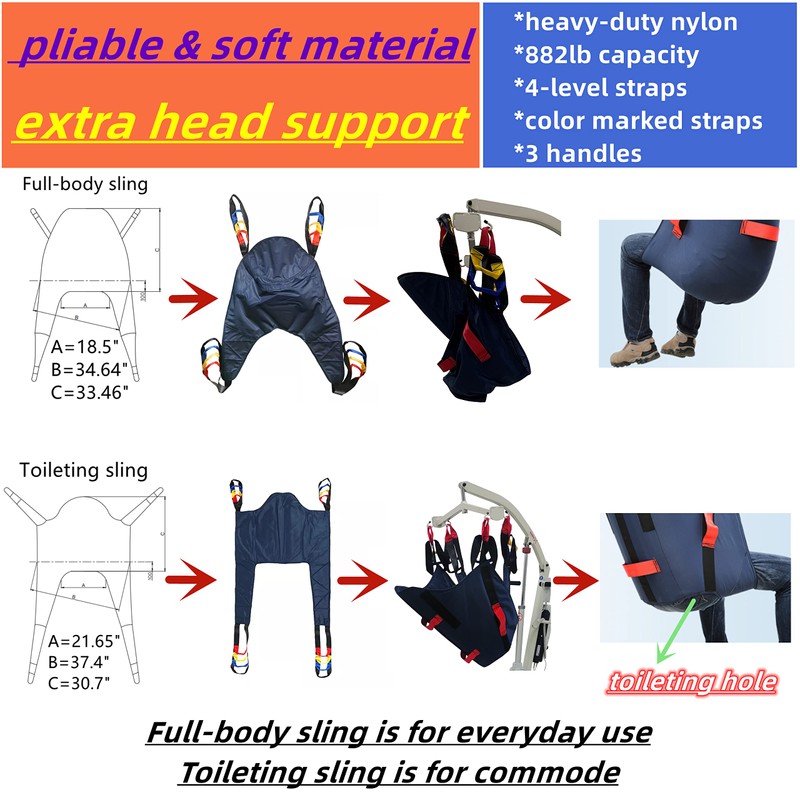doudouX Patient Lift Sling, Fullbody/univesal Sling with Solid high-Back, Head/Neck/Back/Butt