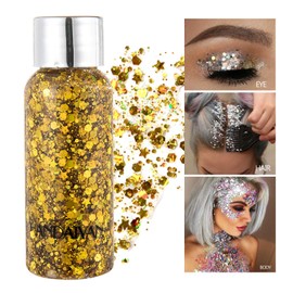 GL-Turelifes Mermaid Sequins Chunky Glitter Liquid Eyeshadow Glitter Body Gel Festival Glitter Cosmetic Face Hair Nails Makeup Long Lasting Sparkling 30 g (02# Gold)