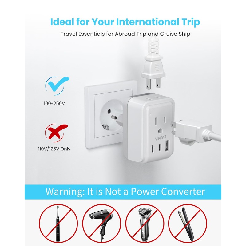 VINTAR Universal Travel Adapter Kit, International Power Adapter with 3