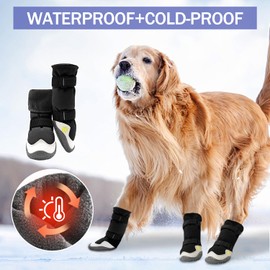 MOOB Dog Shoes for Large Dogs, Dog Boots & Paw Protectors, Dog Shoes for Large Dogs, 4Pcs Medium Dog Booties with Rugged Anti-Slip Sole and Outdoor Reflective for Snowy Day,(Size 7)